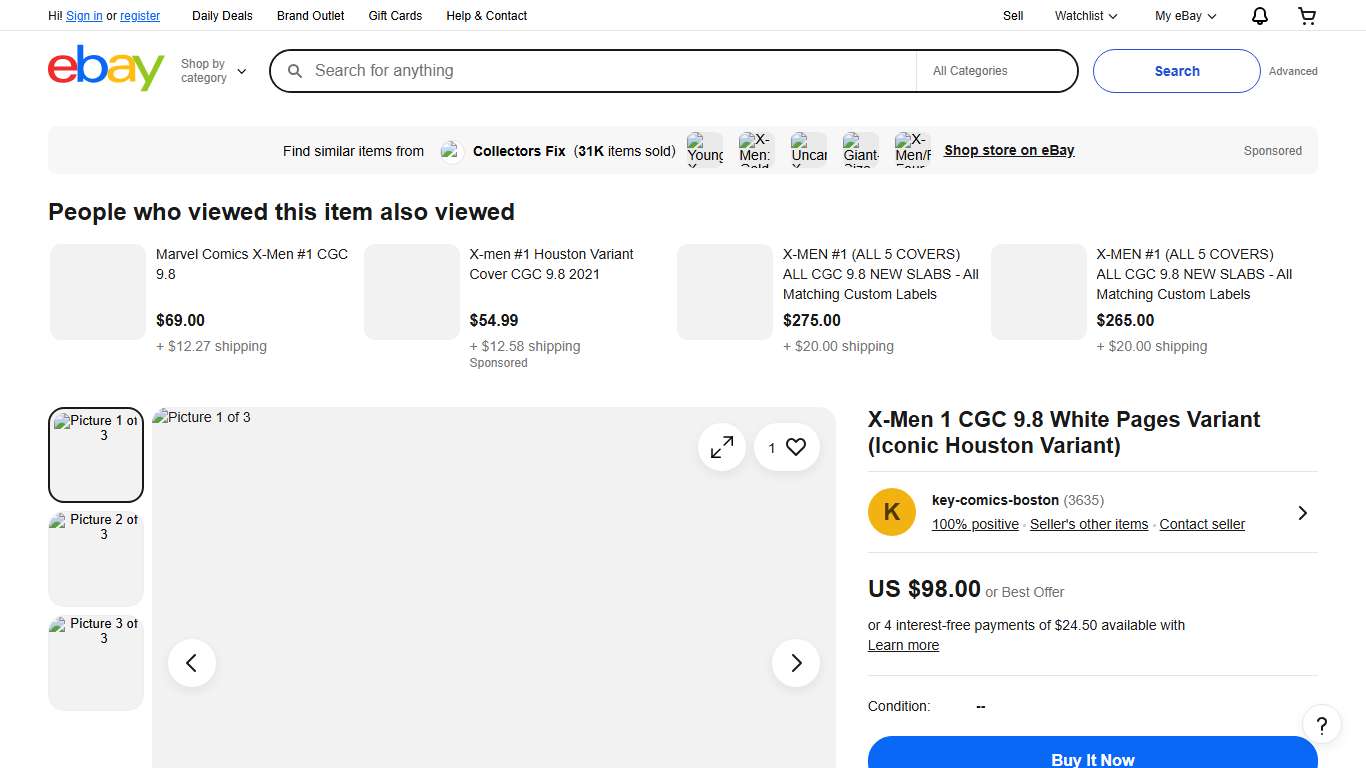 X-Men 1 CGC 9.8 White Pages Variant (Iconic Houston Variant) eBay